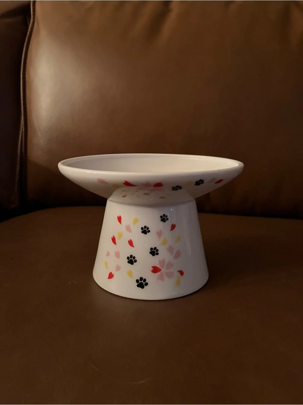 Necoichi Raised Ceramic Cat Bowl w/ Flowers - Picture 1 of 6